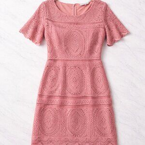 Dusty Pink Lace Dress | Flutter Sleeve | Dressy Wedding Guest | Size Small